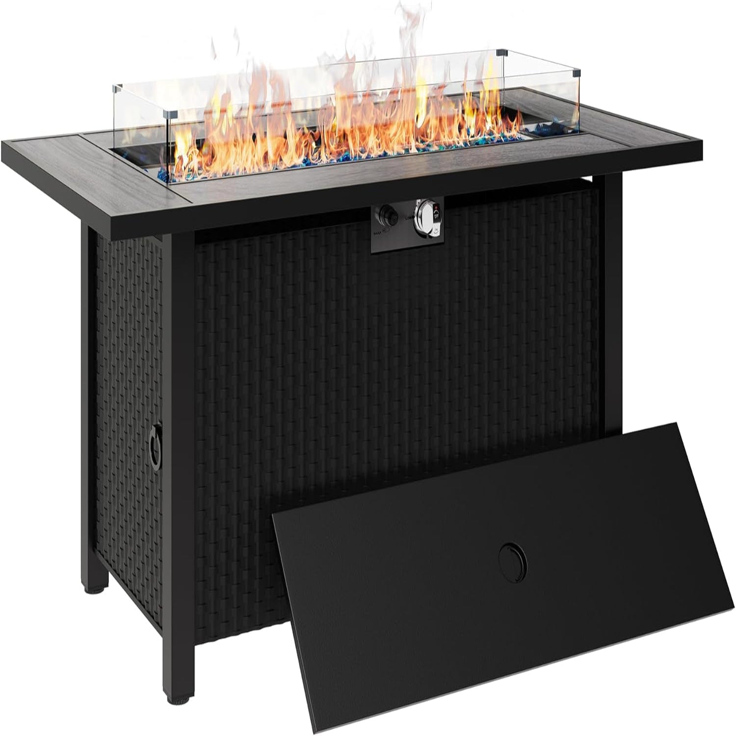 45 Inch Propane Fire Pit Table, 50,000 BTU Outdoor Gas Fire Pit Table with Lid, Waterproof Cover, Rectangle Gas Firepit Table for Garden/Patio